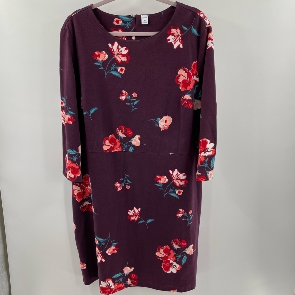 Old Navy Plumb Floral 3/4 Sleeve Above Knee Bodycon Zip Back Pullover Dress